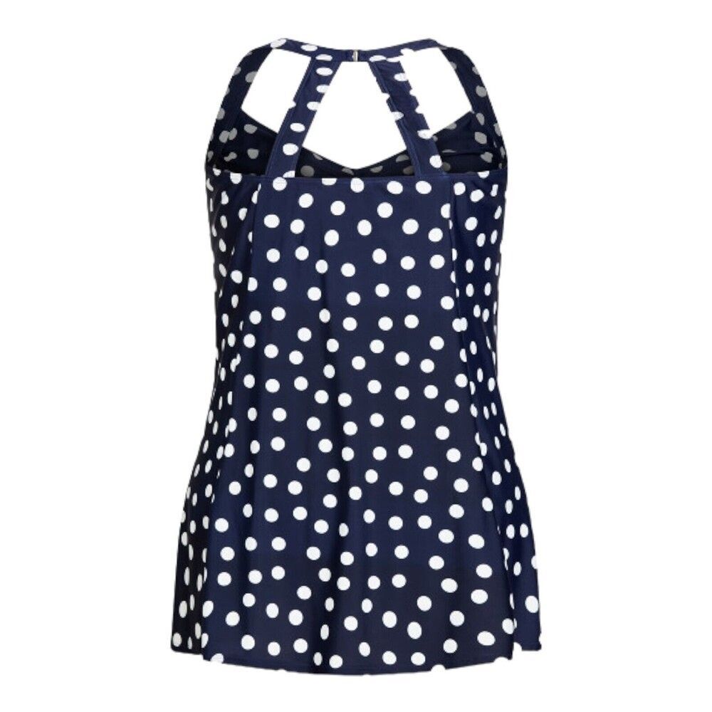 Avenue Polk-A-Dot Halter Swim Dress 16W Navy - Picture 4 of 6